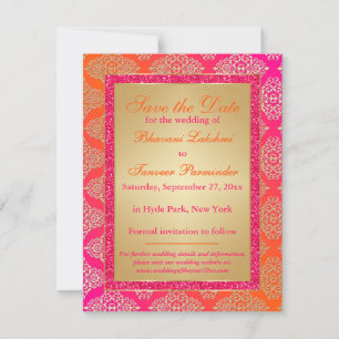 Rosa, Orange, Gold FALSCHER Glitter Save-the-Date- Einladung