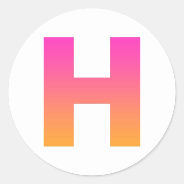 Rosa Orange Gradient Monogram H Runder Aufkleber (Vorderseite)