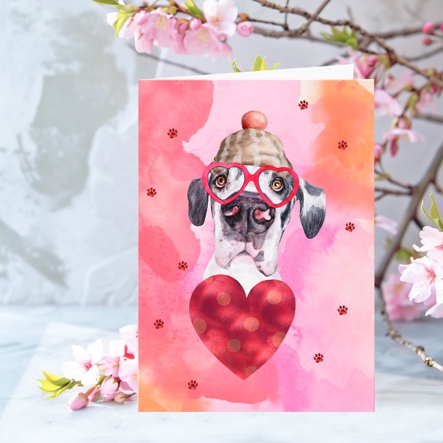 Rosa Orange Great Dane Valentine's Day Gift Dog Karte (Von Creator hochgeladen)