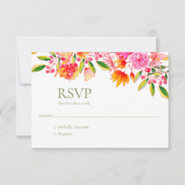 Rosa Orange Green Floral Simple Wedding RSVP Card