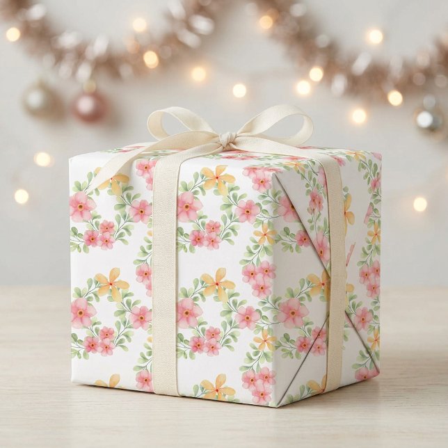 Rosa Orange Grüne Ackerblumen-Wasserfarbe Geschenkpapier (Pink Orange Green Wildflower Watercolor Wrapping Paper)