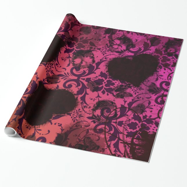 Rosa Orange Grunge Damask Valentine Geschenkpapier (Ungerollt)