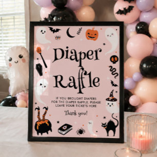 Rosa-orange Halloween-Baby-Party-Windel-Raffel Poster