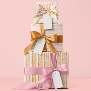Rosa-Orange-hübsche Cottage-Wildblumen-Muster Geschenkpapier Set