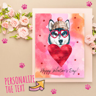 Rosa Orange Husky Valentine's Day-Geschenk Hund Feiertagspostkarte