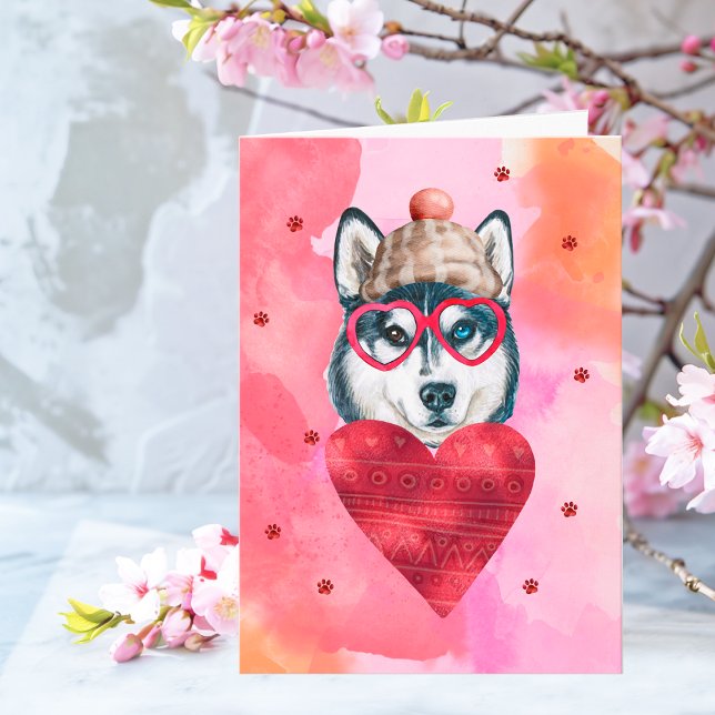 Rosa Orange Husky Valentine's Day-Geschenk Hund Karte (Von Creator hochgeladen)