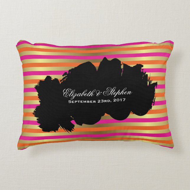 Rosa, Orange & Imitate Gold-Metallic-Streifen Hoch Zierkissen (Vorderseite)
