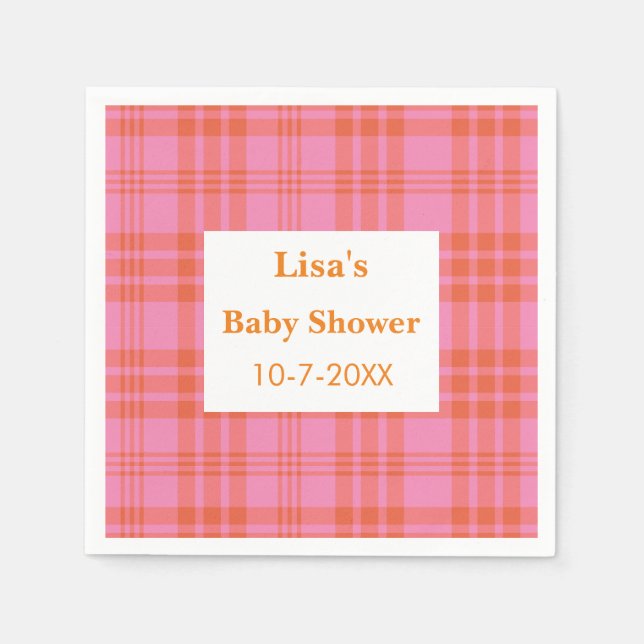 Rosa Orange Kariert Gingham Baby Dusche Serviette (Vorderseite)