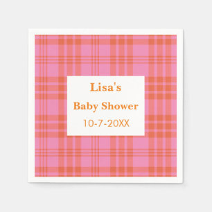 Rosa Orange Karo Gingham Baby Shower Serviette