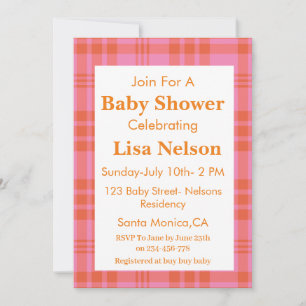 Rosa Orange Karo Gingham Kariert Baby Shower Einladung