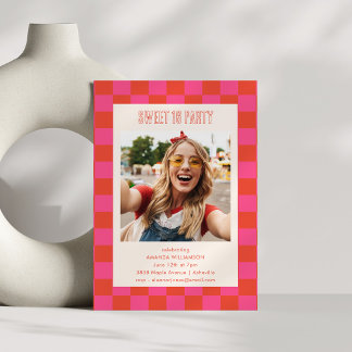 Rosa Orange-Karton Sweet 16-Party-Foto Einladung