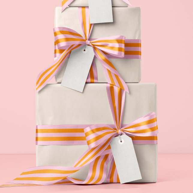 Rosa Orange Langer Streifen Satinband (candy pink and juicy orange tropical wide stripe satin ribbon)