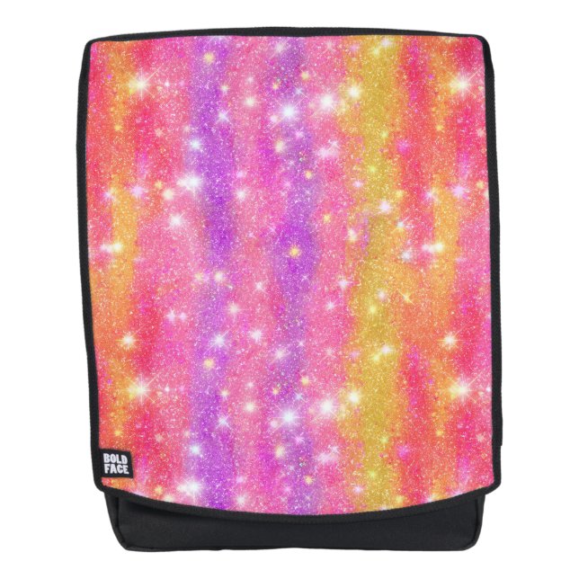 Rosa Orange Lila Glitter Funkeln Muster Rucksack (Vorderseite)