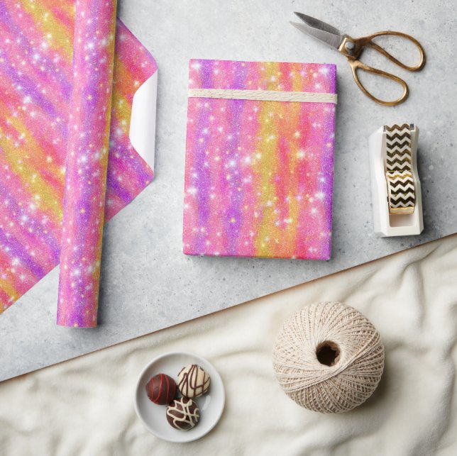 Rosa Orange Lila Glitter Glanz Muster Geschenkpapier (Kunsthandwerk)
