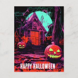 Rosa Orange Lila Spuk Halloween House Postkarte