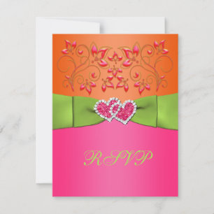 Rosa, orange, Limone, blumengezogene Herzen RSVP-K RSVP Karte