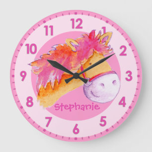Rosa orange Mädchenraum des Ponys genannt Wanduhr