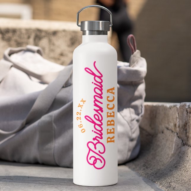 Rosa Orange Minimalistisch Bridesmaid Wasser Flasc Trinkflasche (Von Creator hochgeladen)