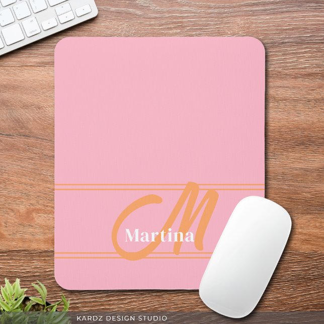 Rosa Orange Modern Monogram Initial Mousepad (Personalize with name and inital.)