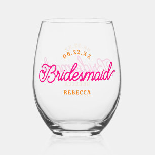 Rosa Orange Moderne Minimalistische Bridesmaid Weinglas Ohne Stiel