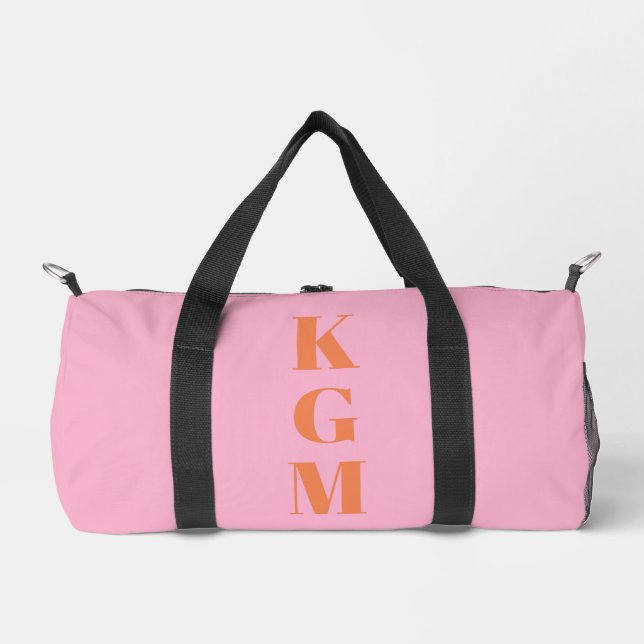 Rosa orange Monogramm drei Anfangsbuchstaben perso Duffle Bag (Vorderseite)
