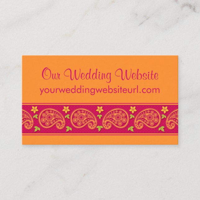 Rosa Orange Paisley Floral Wedding Website einfüge Begleitkarte (Vorderseite)