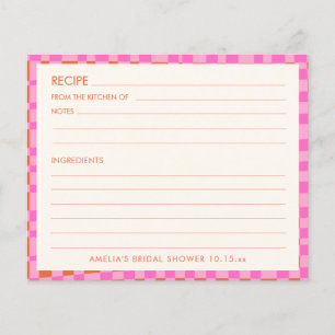 Rosa-orange personalisierte Brautdusche-Rezeptkart