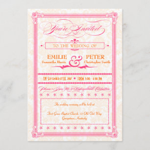 Rosa-Orange-Plakat-Hochzeitseinladung Einladung