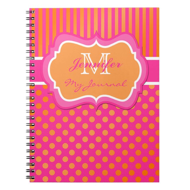 Rosa Orange Polka Dot Striped Journal Notebook Notizblock (Vorderseite)