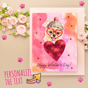 Rosa Orange Pomeranian Valentinstag Geschenk Hund Feiertagspostkarte