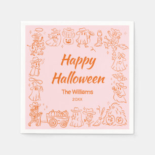Rosa Orange Quirky Hand Drawn Doodles Halloween Serviette
