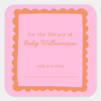 Rosa orange Rand Baby-Shower-Bibliotheks-Exlibris