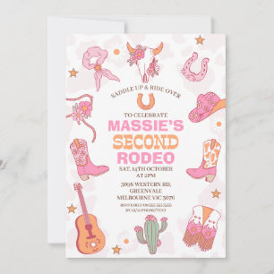 Rosa Orange Retro 2. Rodeo Geburtstag Einladung