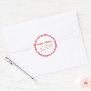 Rosa orange retro Formen Feiertags Rücksendeadress Runder Aufkleber