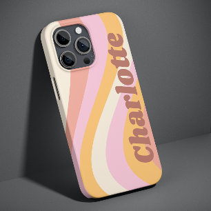 Rosa orange Retro-Welle personalisierter Name iPhone 13 Pro Max Hülle