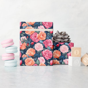 Rosa Orange Rose Muster Chiffon Geschenkpapier