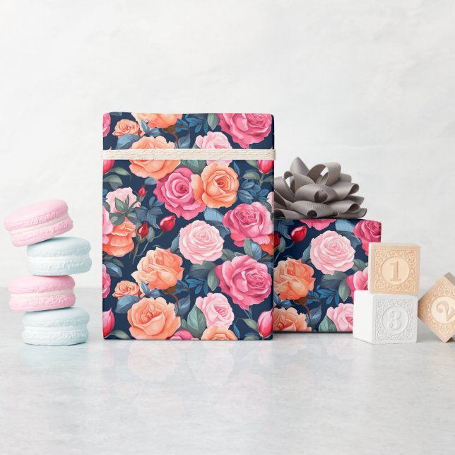 Rosa Orange Rose Muster Chiffon Geschenkpapier (Babyparty)
