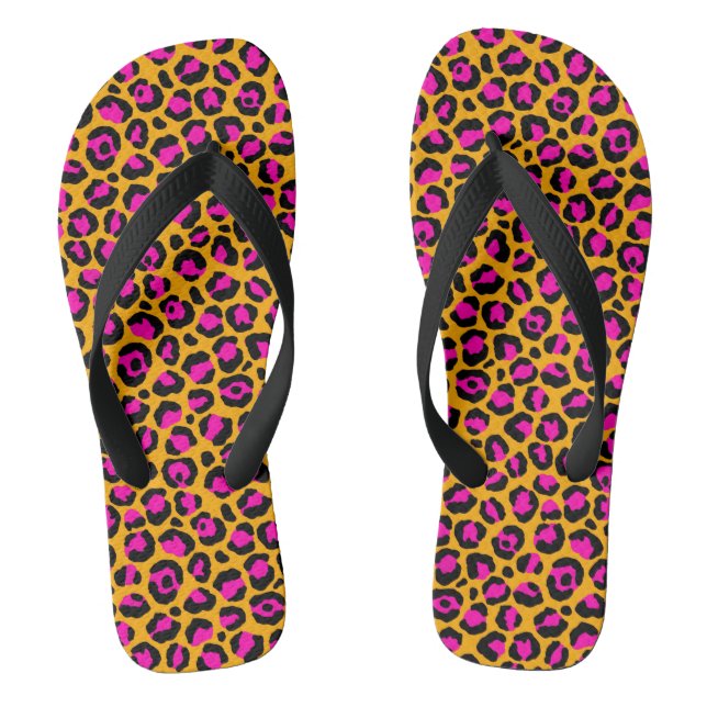 Rosa-orange-Schwarz-Geparden-Druck Flip Flops (Fußbett)