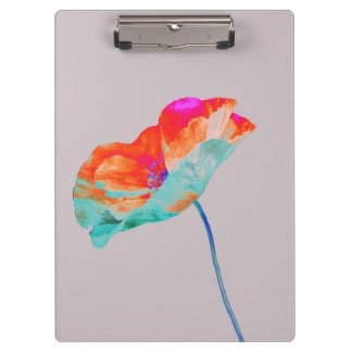 Rosa Orange und blaue Mohnblüte Blume Blumendesign Klemmbrett