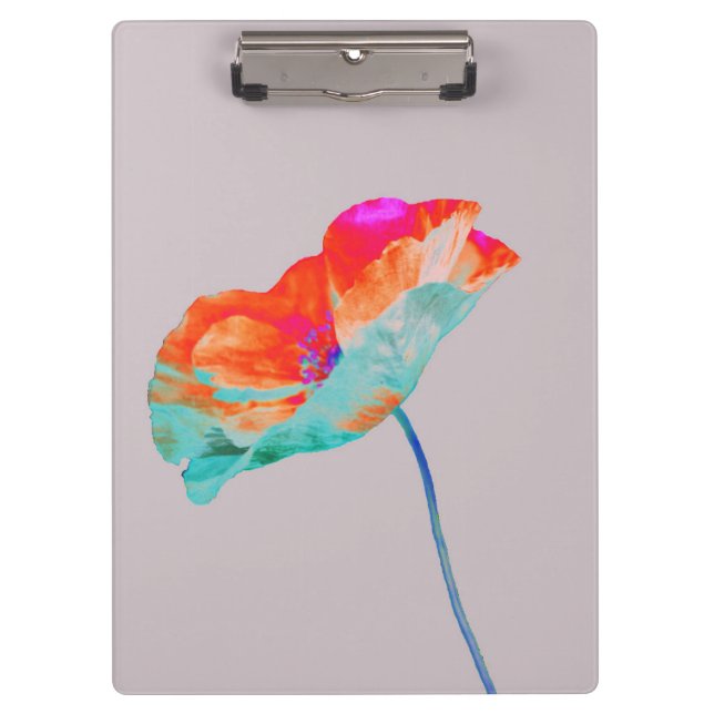 Rosa Orange und blaue Mohnblüte Blume Blumendesign Klemmbrett (Vorderseite)