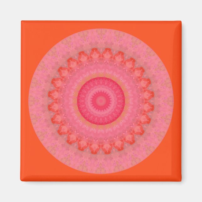 Rosa, orange und gelb Mandala Magnet (Vorne)