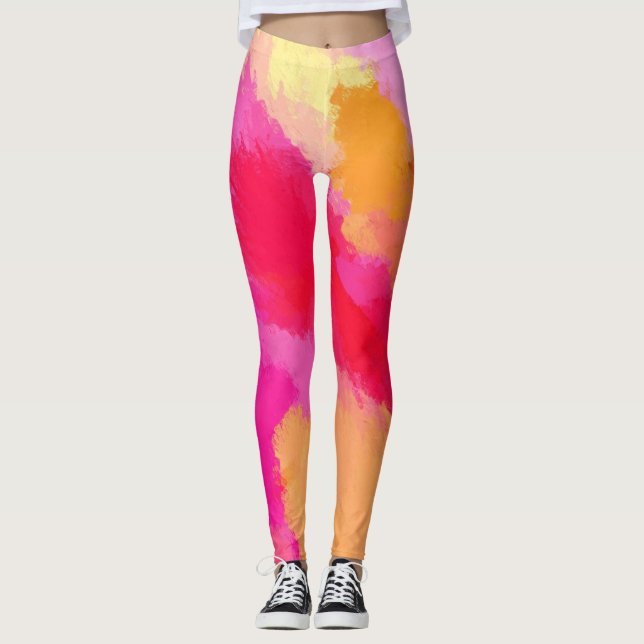 Rosa, orange und gelbe Farbe Leggings (Vorderseite)