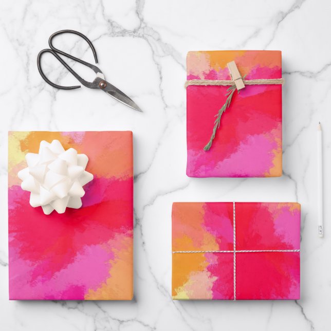 Rosa, orange und gelbe Farben Geschenkpapier Set (Vorderseite)
