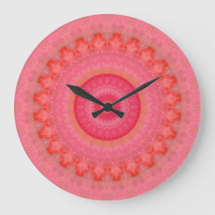 Rosa, orange und gelbe Mandala Große Wanduhr