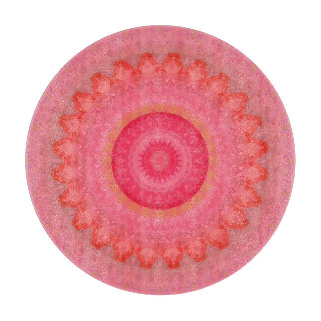 Rosa, orange und gelbe Mandala Schneidebrett (Vorderseite)