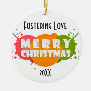 Rosa, Orange und Grün Frohe Weihnachtsgeschenk Fot Keramikornament