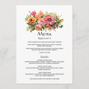 Rosa, orange und grüne Blumenhochzeit Menükarte