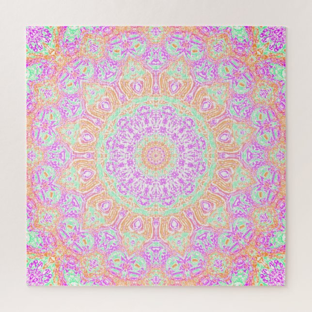 Rosa Orange und grünes Mandala Puzzle (Vertikal)