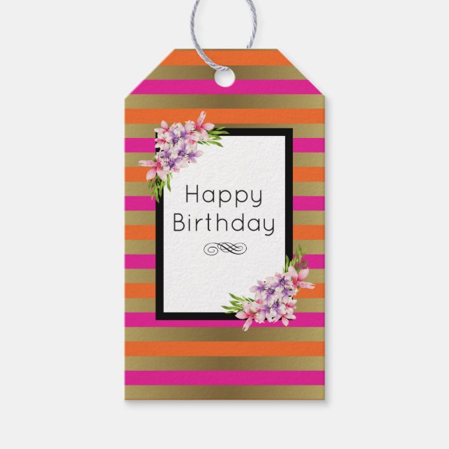 Rosa, Orange und Imitate Metallische Streifen mit  Geschenkanhänger (Vorderseite)