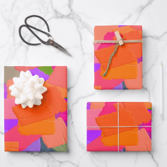 Rosa, orange und Lila Abstrakt Geschenkpapier Set (Vorderseite)